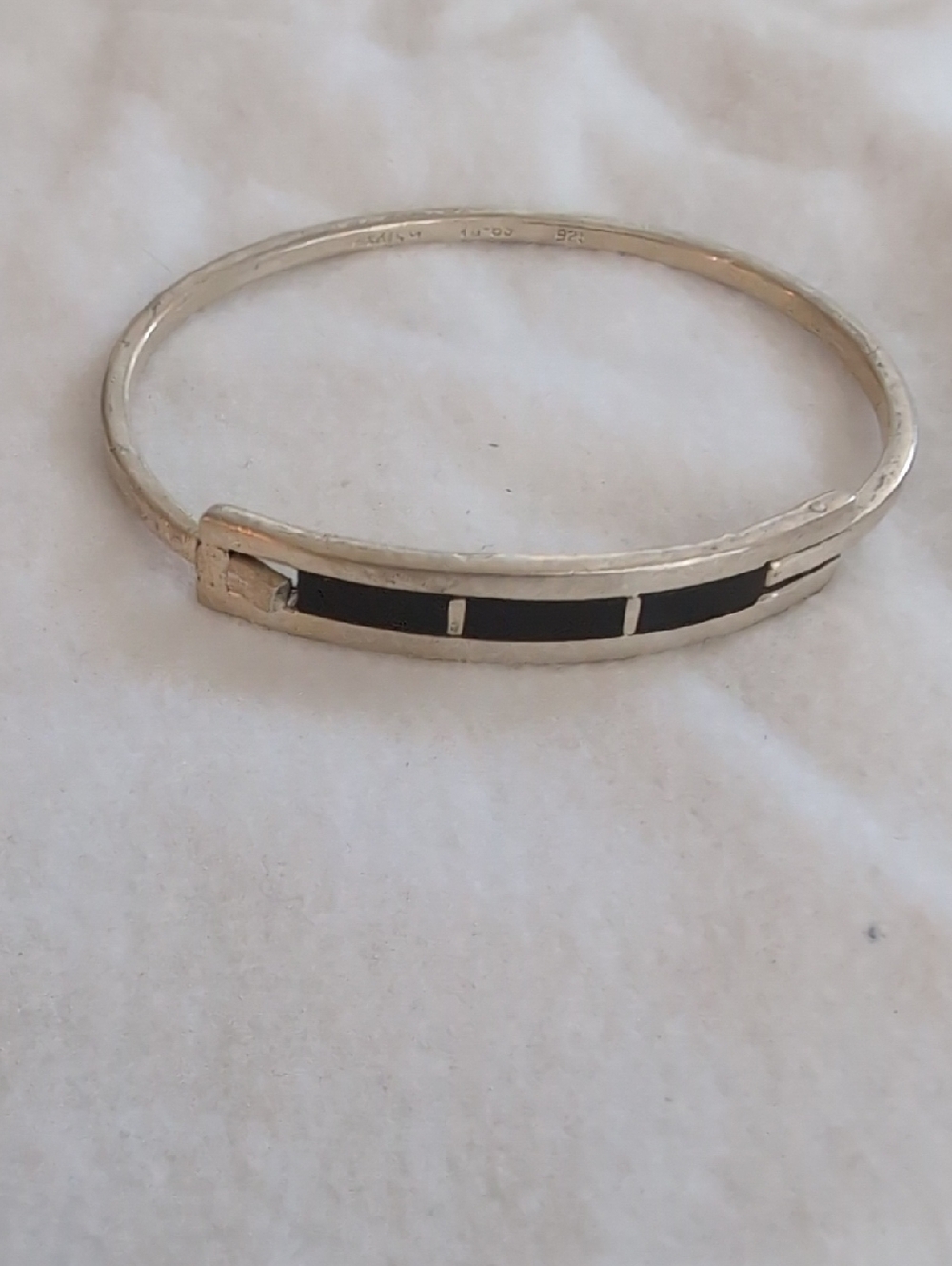 925 Sterling Silver Black Onyx Inlay Bangle Bracelet